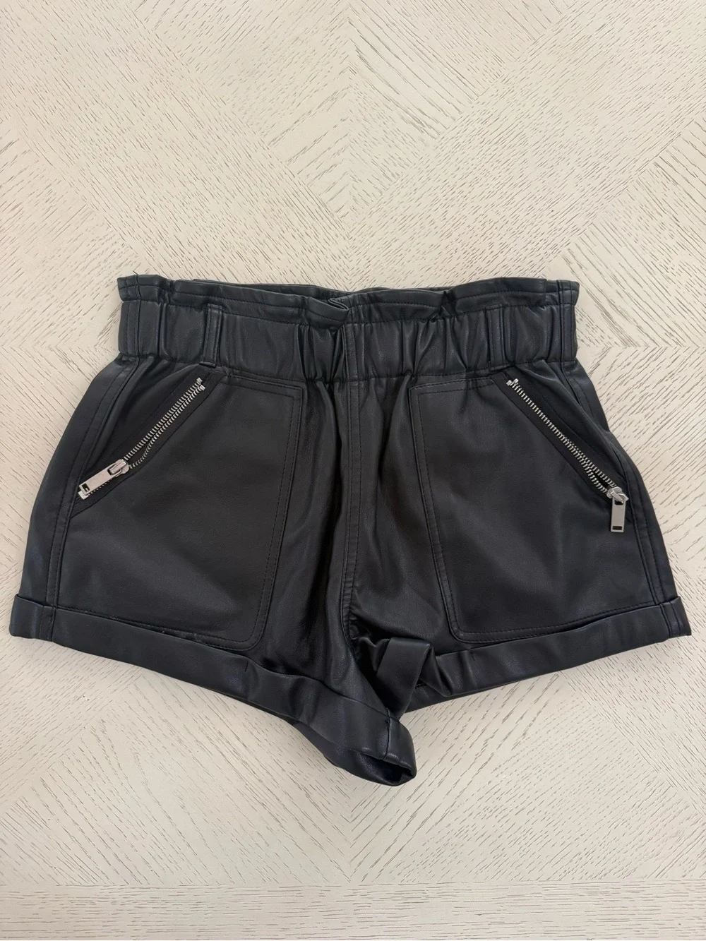 Blank NYC Black Faux Leather High Waisted Shorts